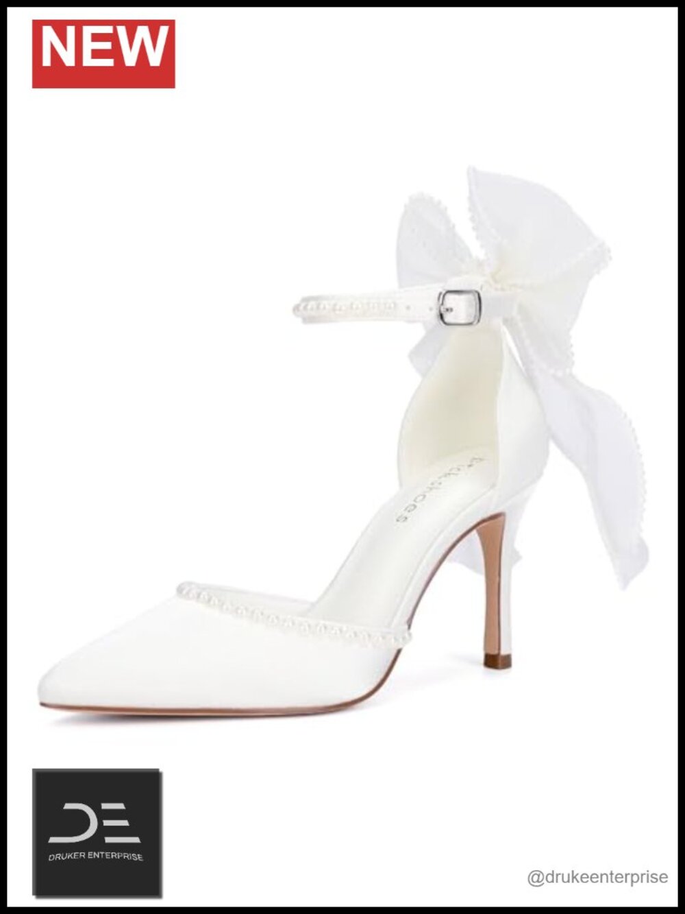 Bridal Satin Peep Toe Heels with Pearl Bow Ankle Strap